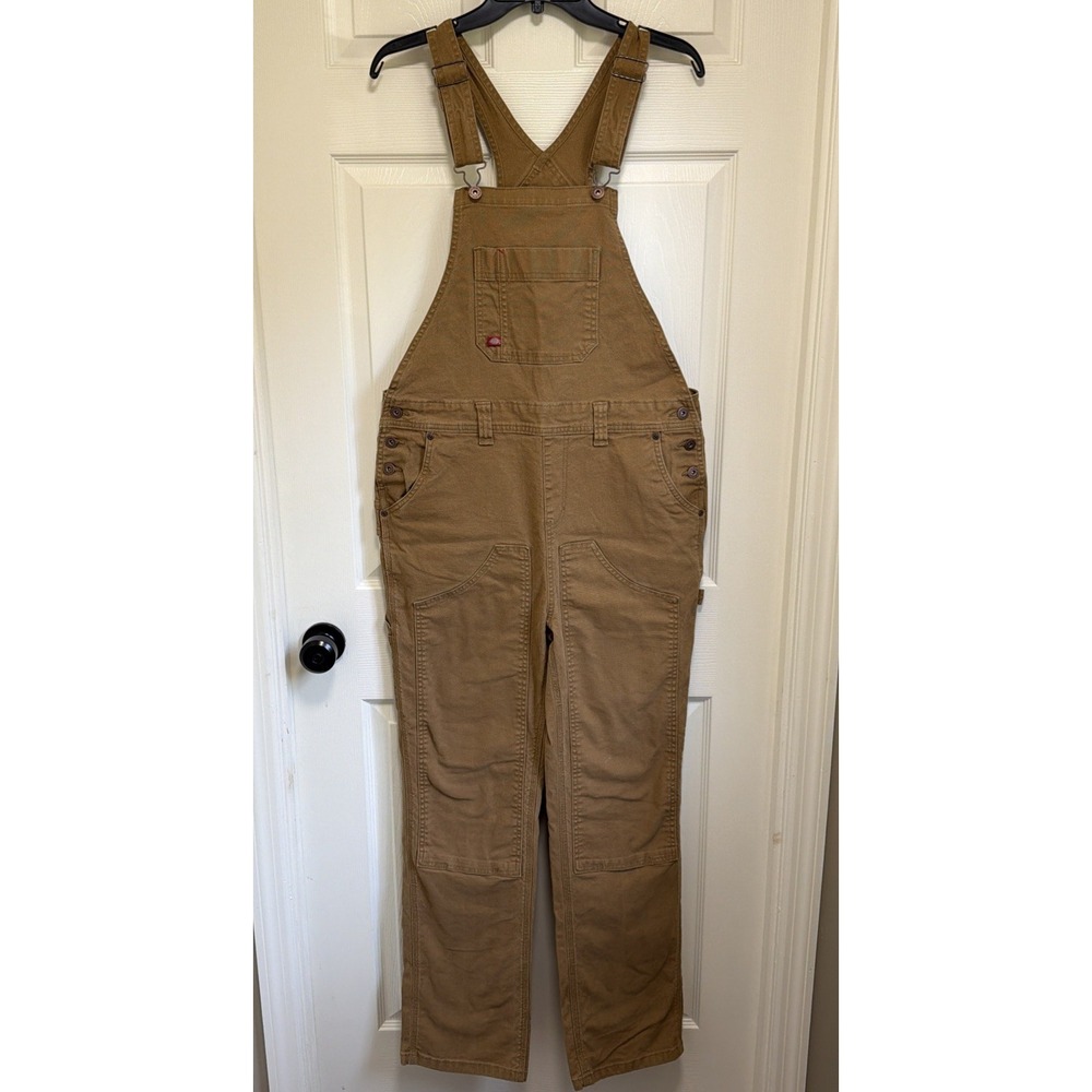 Dickies Bib Overalls Mens Size M Brown Duck Canvas Workwear Hammer Loop Pockets